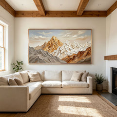 Majestic Mountain Peak Relief | Large Handmade 3D Textured Canvas Art for Contemporary Statement Wall Decor