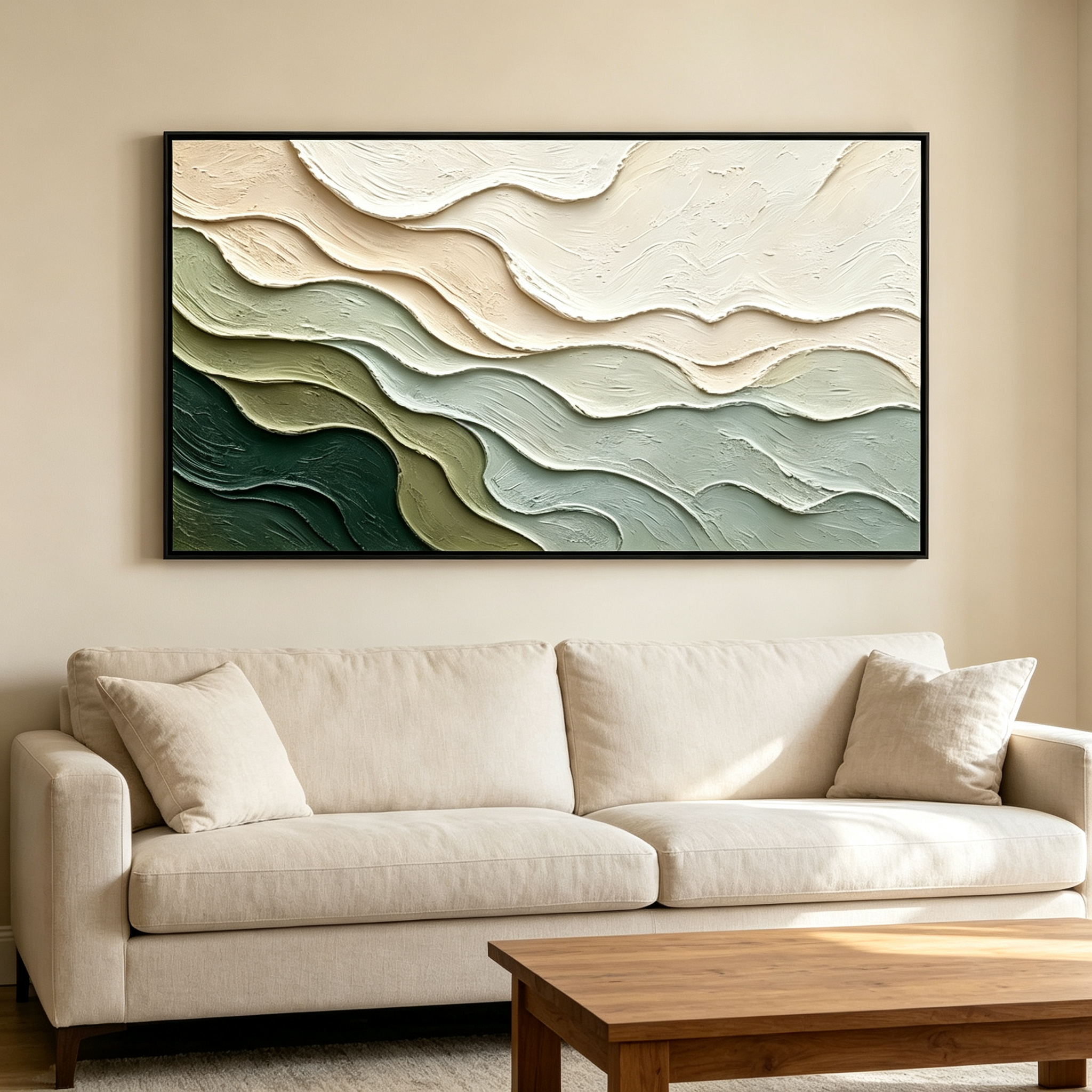 Emerald Wave - Minimalist 3D Textured Impasto Oil Painting on Canvas TEXVAS | 100% Hand-Painted Textured & Impasto Wall Art