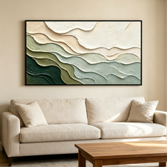 Emerald Wave - Minimalist 3D Textured Impasto Oil Painting on Canvas TEXVAS | 100% Hand-Painted Textured & Impasto Wall Art