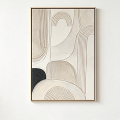 Modern Abstract Geometric 3D Texture Art – Hand-Painted Neutral Arches & Lines (Vertical Wall Decor)