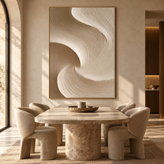 Large Vertical 3D Textured Neutral Canvas Wall Art – Hand-Painted Beige & Taupe Swirl Wave Plaster Oil Painting, Modern Wabi-Sabi Curved Combed Texture Palette Knife Art for Entryway & Bedroom Decor TEXVAS | Textured Canvas Art