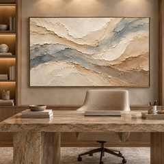 Coastal Canyon – Hand-Painted 3D Slate & Sand Textured Canvas Wall Art | Minimalist Wabi-Sabi Framed Artwork TEXVAS | Textured Canvas Art