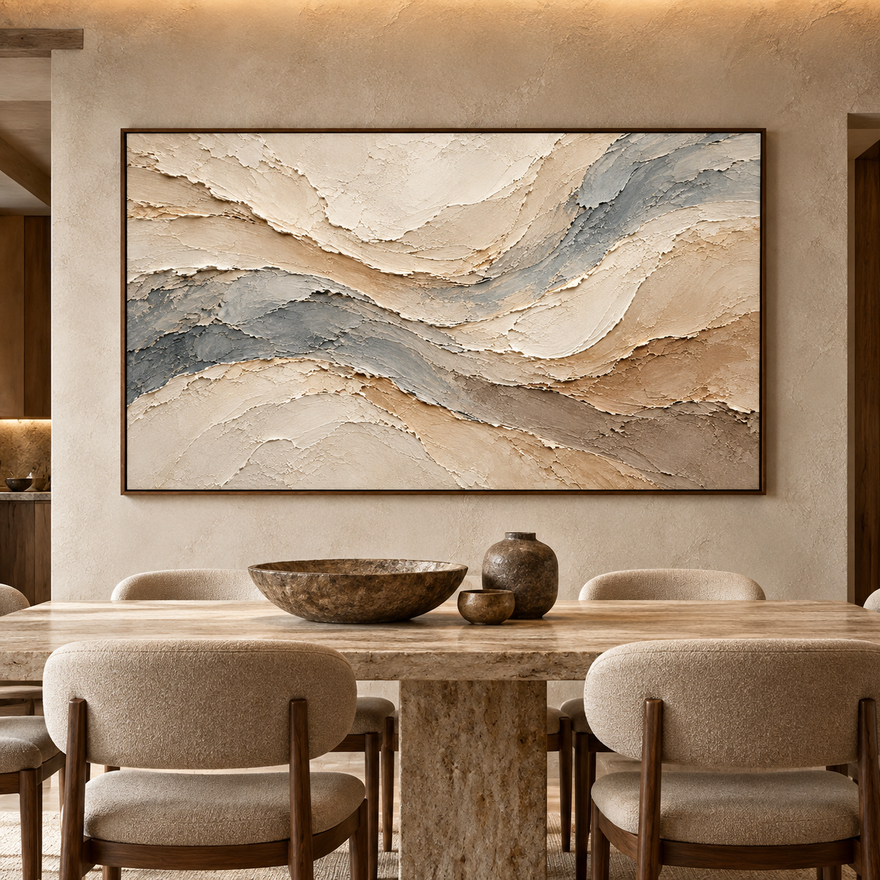 Coastal Canyon – Hand-Painted 3D Slate & Sand Textured Canvas Wall Art | Minimalist Wabi-Sabi Framed Artwork TEXVAS | Textured Canvas Art