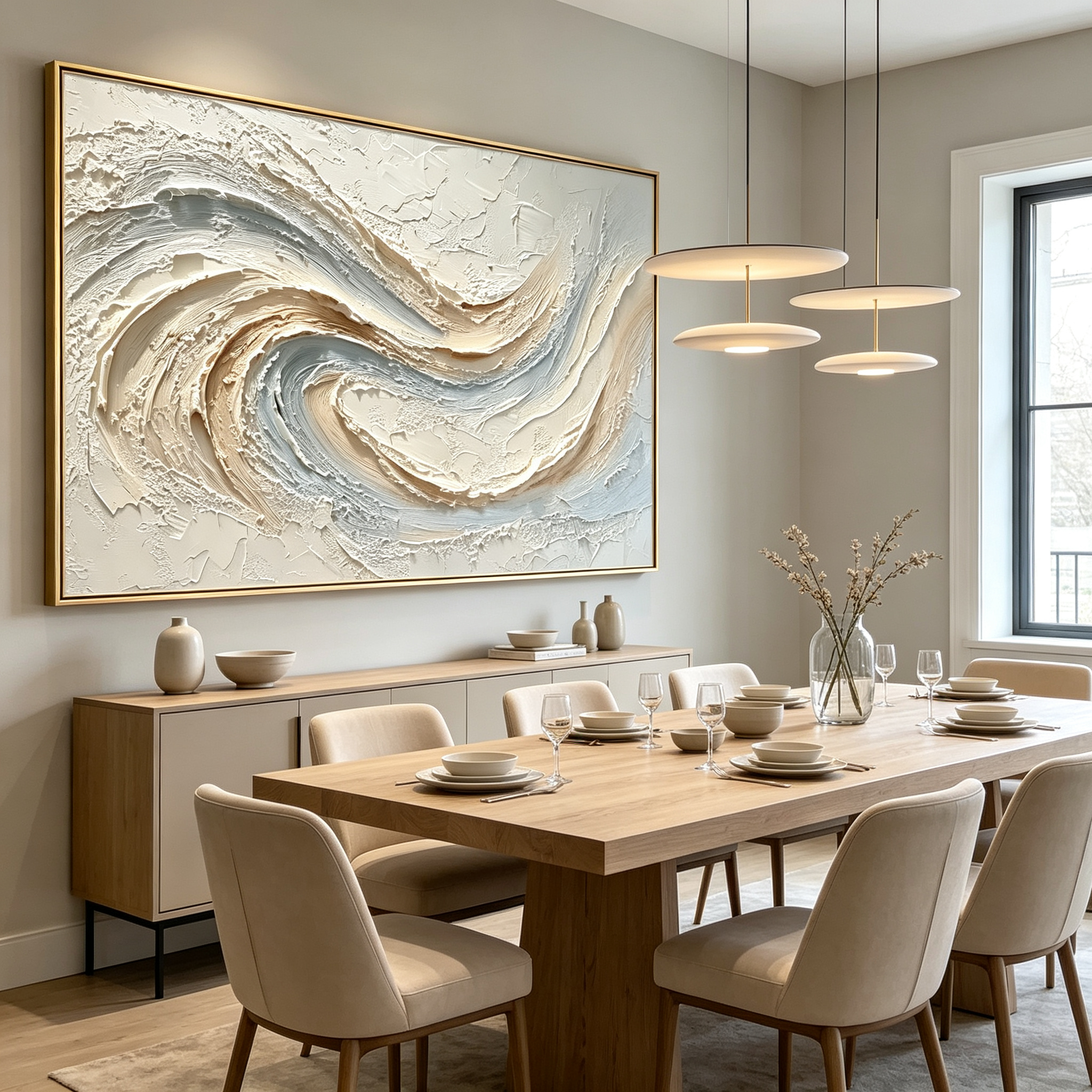 Serene Current – Hand-Sculpted 3D Swirl Textured Canvas Wall Art | Minimalist Coastal Wabi-Sabi Framed Artwork TEXVAS | Textured Canvas Art