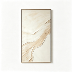 Minimalist Cream & Beige 3D Texture Art – Hand-Painted Abstract Flowing Dunes (Vertical Wall Decor)