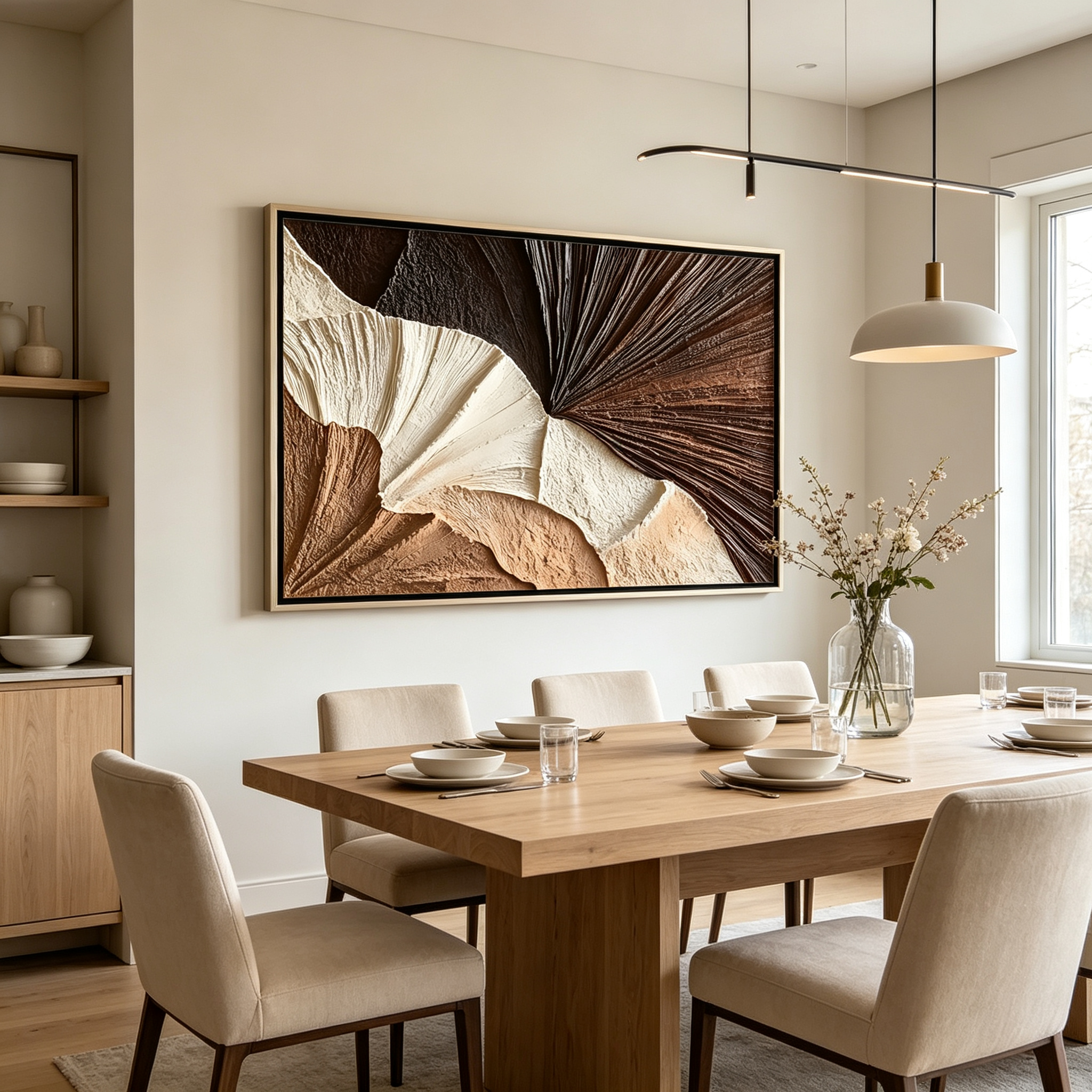 Sculpted Fan – Hand-Painted 3D Palm Leaf Textured Canvas Wall Art | Modern Earth Tone Wabi-Sabi Framed Artwork TEXVAS | Textured Canvas Art
