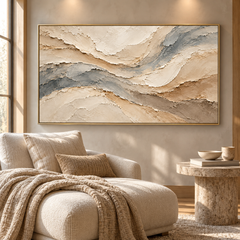Coastal Canyon – Hand-Painted 3D Slate & Sand Textured Canvas Wall Art | Minimalist Wabi-Sabi Framed Artwork TEXVAS | Textured Canvas Art