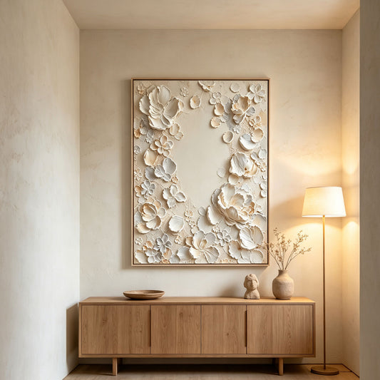 Botanical Elegance 3D Floral Texture Art – Hand-Painted Relief Flowers (Vertical Wall Decor)