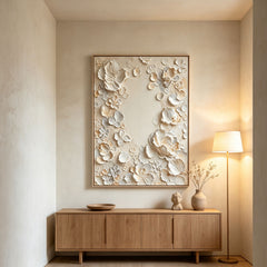 Botanical Elegance 3D Floral Texture Art – Hand-Painted Relief Flowers (Vertical Wall Decor)