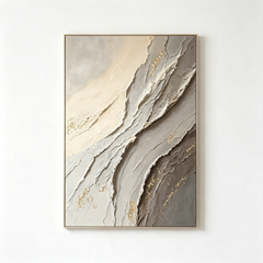 Contemporary Textured Abstract Art – Hand-Painted Neutral Tones with Golden Accents (Vertical Wall Decor)