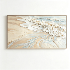 Coastal Serenity 3D Texture Art – Hand-Painted Ocean Shoreline (Abstract Seascape Horizontal Wall Decor)