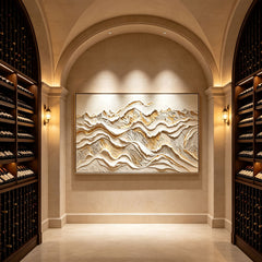 [Golden Peaks] Abstract Textured Relief Painting — Mountain Serenity Series | Ethereal Summit | Luxurious 3D Wall Art