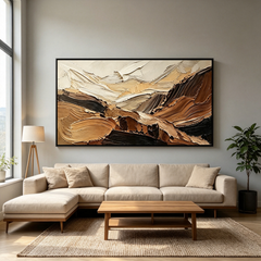 Earthy Mountain 3D Texture Art – Hand-Painted Brown & Neutral Abstract Landscape (Horizontal Wall Decor)