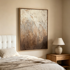 "Wabi-Sabi Serenity" – Neutral Abstract Heavy Textured Impasto Canvas Art (Washed Earth-Tone Framed Wall Decor)