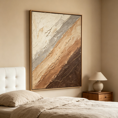 "Earthy Strata" – Modern Neutral Abstract Textured Heavy Impasto Canvas Art (Framed Earth-Tone Wall Decor)