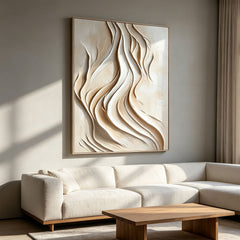 3D Ocean Waves Textured Wall Art Large Wabi-Sabi Wall Art Minimalist Painting on Canvas Fashion Plaster Wall Art Modern Living Room Decor