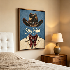 "Stay Wild" Textured Western Canvas Art – Framed Impasto Cowboy Painting