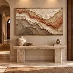 Large Horizontal 3D Textured Canyon Canvas Wall Art – Hand-Painted Earthy Terracotta & Beige Impasto Oil Painting, Wabi-Sabi Desert Wave Palette Knife Art for Living Room Over Sofa & Bedroom Decor TEXVAS | Textured Canvas Art