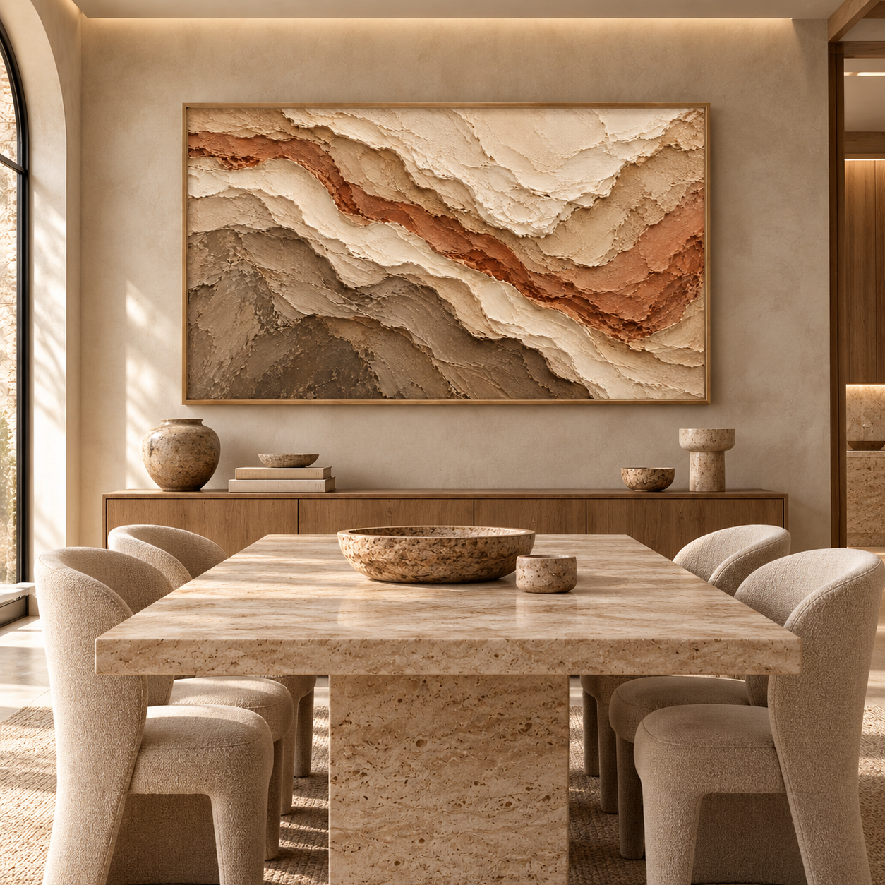 Large Horizontal 3D Textured Canyon Canvas Wall Art – Hand-Painted Earthy Terracotta & Beige Impasto Oil Painting, Wabi-Sabi Desert Wave Palette Knife Art for Living Room Over Sofa & Bedroom Decor TEXVAS | Textured Canvas Art