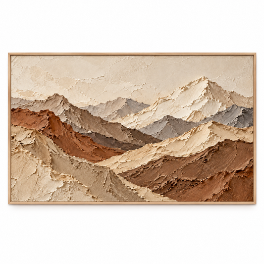 Large Horizontal 3D Textured Mountain Canvas Wall Art – Hand-Painted Neutral Earth Tone Mountain Range Impasto Oil Painting, Modern Wabi-Sabi Terracotta & Slate Landscape Palette Knife Art for Living Room Over Sofa & Bedroom Decor TEXVAS | Textured Canvas Art