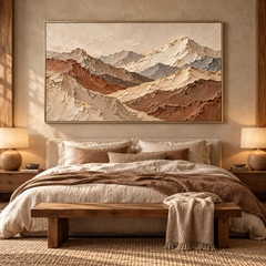 Large Horizontal 3D Textured Mountain Canvas Wall Art – Hand-Painted Neutral Earth Tone Mountain Range Impasto Oil Painting, Modern Wabi-Sabi Terracotta & Slate Landscape Palette Knife Art for Living Room Over Sofa & Bedroom Decor TEXVAS | Textured Canvas Art