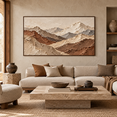 Large Horizontal 3D Textured Mountain Canvas Wall Art – Hand-Painted Neutral Earth Tone Mountain Range Impasto Oil Painting, Modern Wabi-Sabi Terracotta & Slate Landscape Palette Knife Art for Living Room Over Sofa & Bedroom Decor TEXVAS | Textured Canvas Art