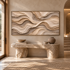 Large Horizontal 3D Textured Canyon Canvas Wall Art – Hand-Painted Earthy Beige & Terracotta Impasto Oil Painting, Wabi-Sabi Desert Wave Palette Knife Art for Living Room Over Sofa & Bedroom Decor TEXVAS | Textured Canvas Art