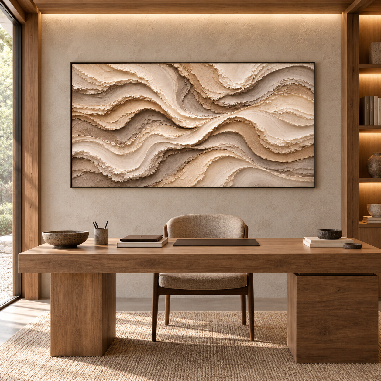 Large Horizontal 3D Textured Canyon Canvas Wall Art – Hand-Painted Earthy Beige & Terracotta Impasto Oil Painting, Wabi-Sabi Desert Wave Palette Knife Art for Living Room Over Sofa & Bedroom Decor TEXVAS | Textured Canvas Art