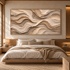 Large Horizontal 3D Textured Canyon Canvas Wall Art – Hand-Painted Earthy Beige & Terracotta Impasto Oil Painting, Wabi-Sabi Desert Wave Palette Knife Art for Living Room Over Sofa & Bedroom Decor TEXVAS | Textured Canvas Art