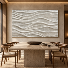 Large Horizontal 3D Textured White Canvas Wall Art – Hand-Painted Off-White & Beige Wave Plaster Oil Painting, Wabi-Sabi Minimalist Combed Texture Palette Knife Art for Living Room Over Sofa & Bedroom Decor TEXVAS | Textured Canvas Art
