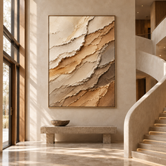 Large Vertical 3D Textured Canvas Wall Art – Hand-Painted Earth Tone Beige & Brown Sand Wave Impasto Oil Painting, Modern Wabi-Sabi Neutral Palette Knife Plaster Art for Entryway & Bedroom Decor TEXVAS | Textured Canvas Art