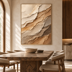 Large Vertical 3D Textured Canvas Wall Art – Hand-Painted Earth Tone Beige & Brown Sand Wave Impasto Oil Painting, Modern Wabi-Sabi Neutral Palette Knife Plaster Art for Entryway & Bedroom Decor TEXVAS | Textured Canvas Art