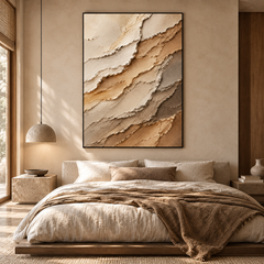 Large Vertical 3D Textured Canvas Wall Art – Hand-Painted Earth Tone Beige & Brown Sand Wave Impasto Oil Painting, Modern Wabi-Sabi Neutral Palette Knife Plaster Art for Entryway & Bedroom Decor TEXVAS | Textured Canvas Art