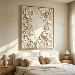Botanical Elegance 3D Floral Texture Art – Hand-Painted Relief Flowers (Vertical Wall Decor)