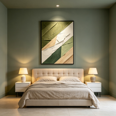 Modern Abstract Geometric 3D Texture Art – Hand-Painted Sage & Olive Green Color-Blocking (Vertical Wall Decor)