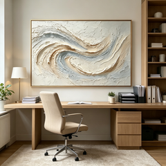Serene Current – Hand-Sculpted 3D Swirl Textured Canvas Wall Art | Minimalist Coastal Wabi-Sabi Framed Artwork TEXVAS | Textured Canvas Art