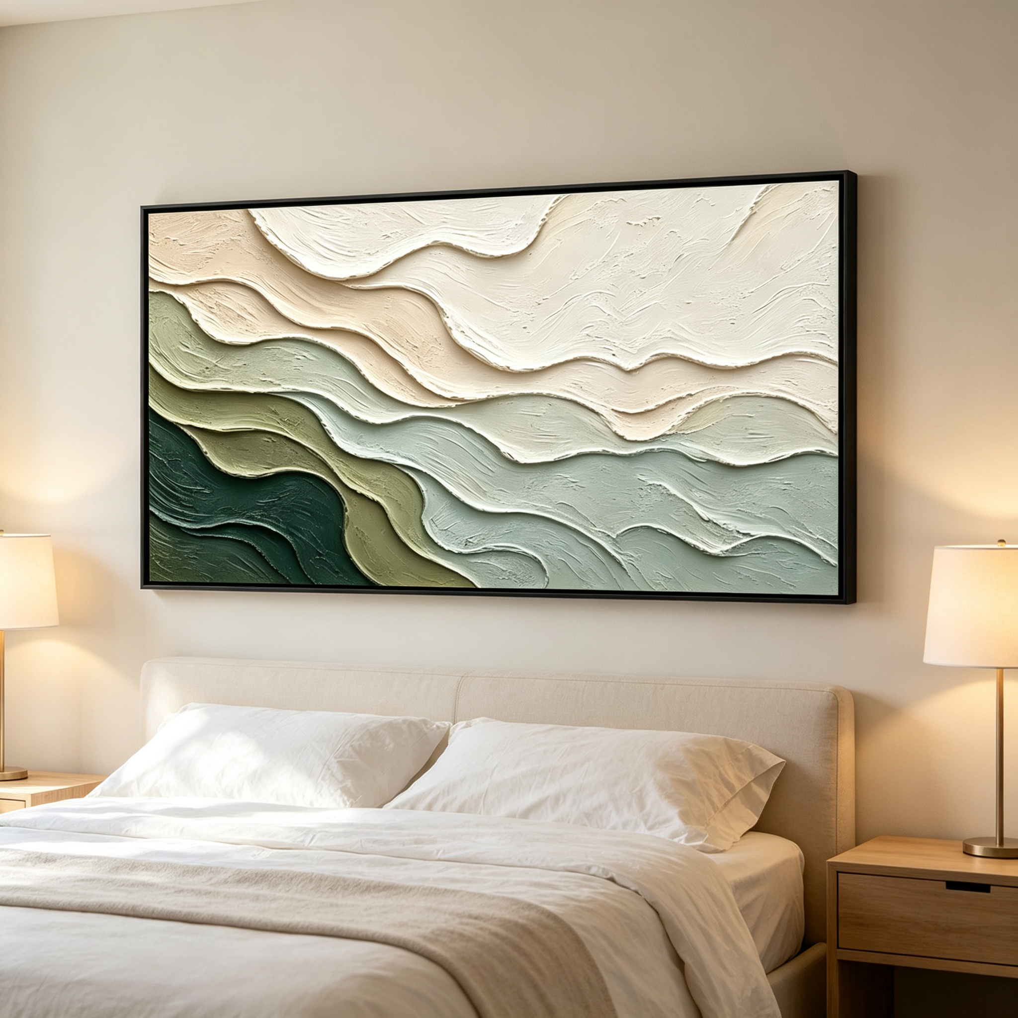 Emerald Wave - Minimalist 3D Textured Impasto Oil Painting on Canvas TEXVAS | 100% Hand-Painted Textured & Impasto Wall Art