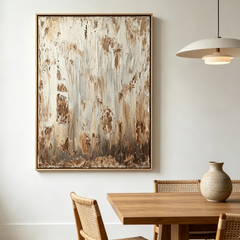 "Rustic Timelessness" – Wabi-Sabi Heavy Textured Impasto Canvas Art (Neutral Distressed Earth-Tone Framed Wall Decor)