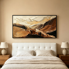 Earthy Mountain 3D Texture Art – Hand-Painted Brown & Neutral Abstract Landscape (Horizontal Wall Decor)