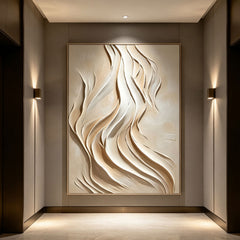 3D Ocean Waves Textured Wall Art Large Wabi-Sabi Wall Art Minimalist Painting on Canvas Fashion Plaster Wall Art Modern Living Room Decor
