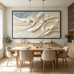 Modern Cream 3D Textured Wave Wall Decor – Large Horizontal Hand-Painted Oil Painting for Living Room & Bedroom TEXVAS | 100% Hand-Painted Textured & Impasto Wall Art