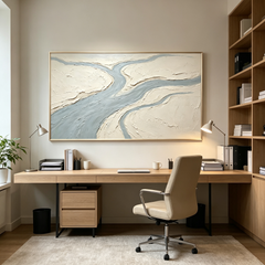 Meandering Stream – Hand-Painted 3D River & Valley Textured Canvas Wall Art | Minimalist Wabi-Sabi Framed Artwork TEXVAS | Textured Canvas Art