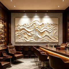 [Golden Peaks] Abstract Textured Relief Painting — Mountain Serenity Series | Ethereal Summit | Luxurious 3D Wall Art