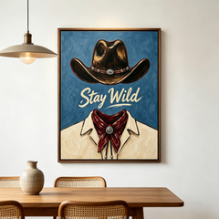 "Stay Wild" Textured Western Canvas Art – Framed Impasto Cowboy Painting
