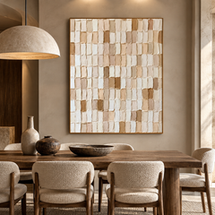 Large 3D Textured Grid Abstract Canvas Wall Art – Hand-Painted Neutral Beige & Brown Impasto Oil Painting, Wabi-Sabi Block Mosaic Palette Knife Art for Living Room, Bedroom & Office Decor TEXVAS | Textured Canvas Art
