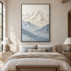 Large 3D Textured Snow Mountain Canvas Wall Art – Hand-Painted Blue & White Impasto Oil Painting, Modern Gold Leaf Mountain Landscape Art for Living Room, Bedroom & Office Decor TEXVAS | Textured Canvas Art