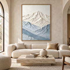 Large 3D Textured Snow Mountain Canvas Wall Art – Hand-Painted Blue & White Impasto Oil Painting, Modern Gold Leaf Mountain Landscape Art for Living Room, Bedroom & Office Decor TEXVAS | Textured Canvas Art