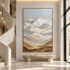 Large 3D Textured Mountain Canvas Wall Art – Hand-Painted Snow Mountain Impasto Oil Painting, Modern Neutral & Gold Leaf Palette Knife Landscape Art for Living Room, Bedroom & Office Decor TEXVAS | Textured Canvas Art