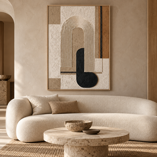 Large 3D Textured Geometric Canvas Wall Art – Hand-Painted Arch Minimalist Impasto Oil Painting, Mid-Century Modern Neutral & Black Palette Knife Art for Living Room, Bedroom & Office Decor TEXVAS | Textured Canvas Art