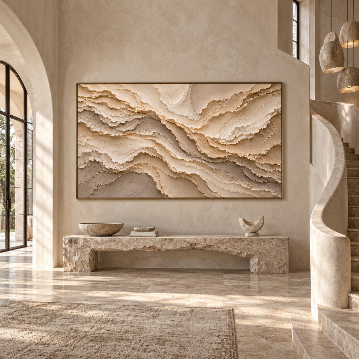 Large Horizontal 3D Textured Beige Abstract Canvas Wall Art – Hand-Painted Sand Dunes Impasto Oil Painting, Wabi-Sabi Neutral Palette Knife Art for Living Room Over Sofa & Bedroom Decor TEXVAS | Textured Canvas Art